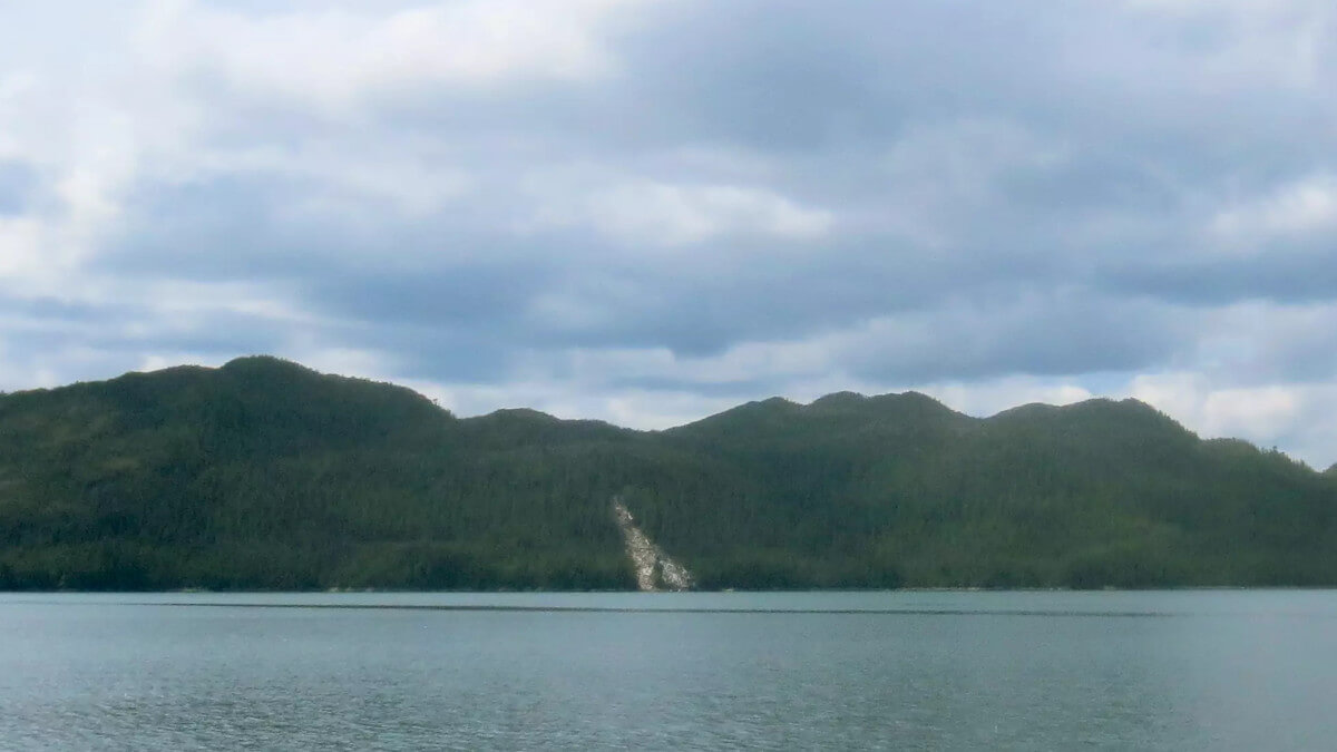 Remains of a landslide on McCauley Island, British Columbia.Photo: Extemporalist, CC0, via Wikimedia Commons https://commons.wikimedia.org/wiki/File:Evidence_of_landslide_on_McCauley_Island.webp