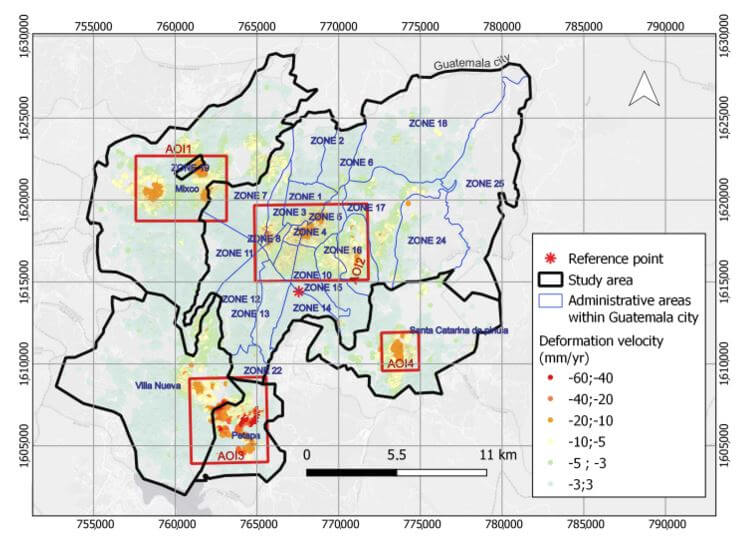 Vertical velocity map of the Guatemala Metropolitan Area.